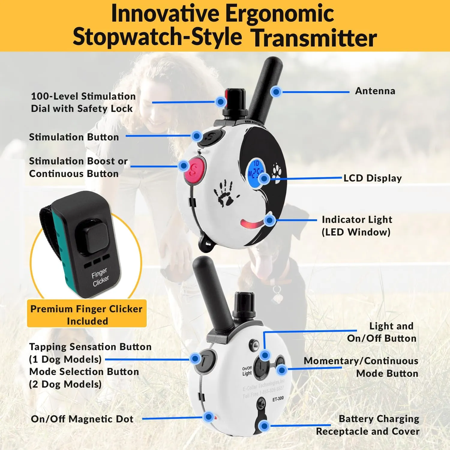 E-Collar  Educator ZEN-300-1/2 Mile Waterproof Remote Dog Training Collar Includes Premium Finger Clicker Trainer, 100 Programmable Levels   Vibration   Light   Sound