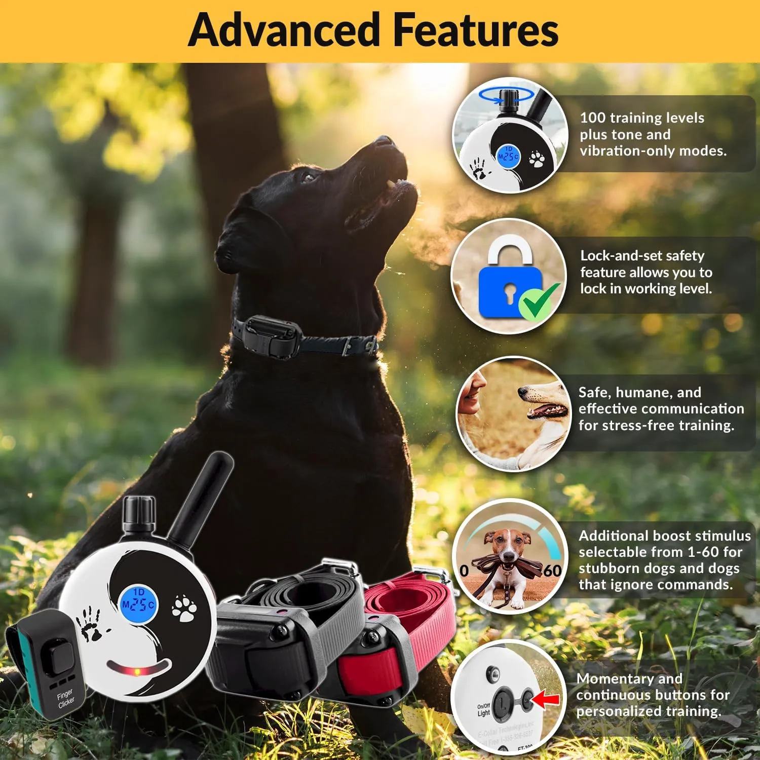 E-Collar  Educator ZEN-302-1/2 Mile Waterproof Remote Dog Training Collar Includes Premium Finger Clicker Trainer, 100 Programmable Levels   Vibration   Light   Sound