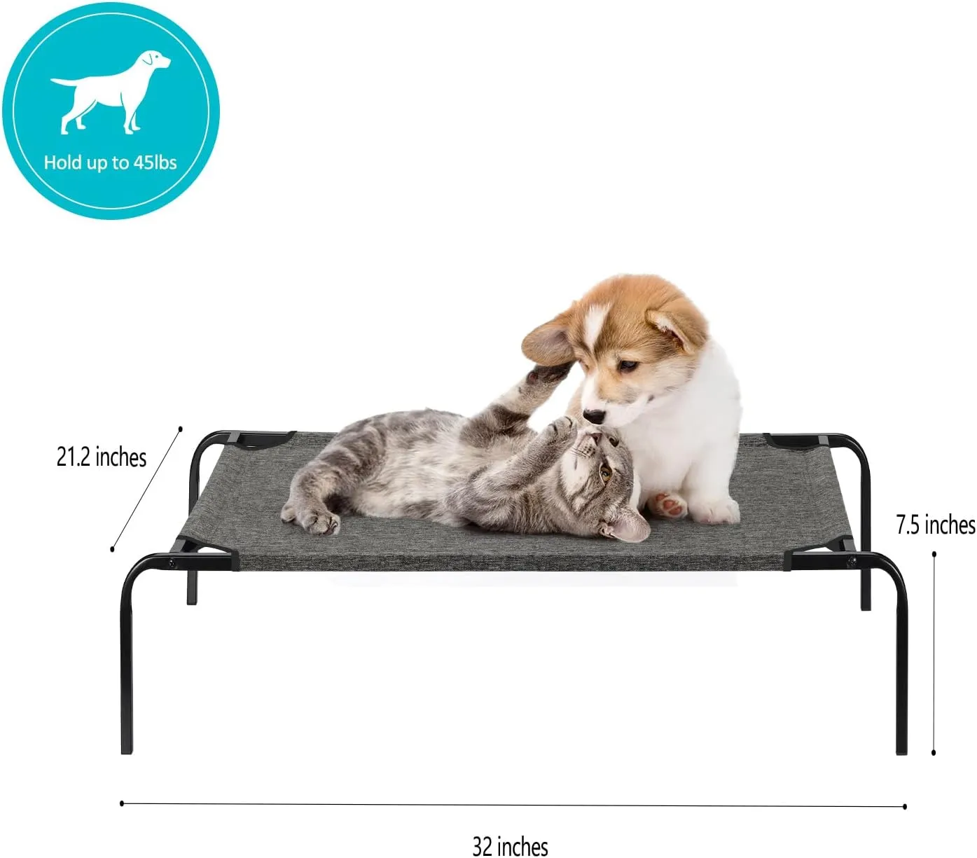 Elevated Dog Bed Raised Pet Bed, Portable Indoor Outdoor Cat Bed with Breathable Fabric Metal Frame Waterproof Pet Cot for Small Medium Dogs Cats, Rustic Grey