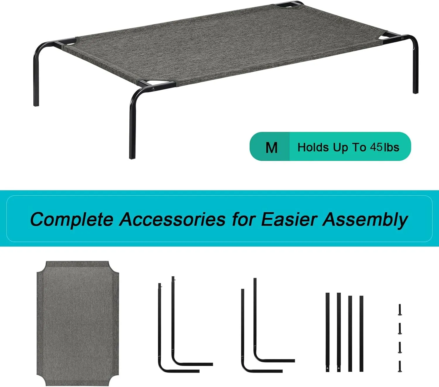 Elevated Dog Bed Raised Pet Bed, Portable Indoor Outdoor Cat Bed with Breathable Fabric Metal Frame Waterproof Pet Cot for Small Medium Dogs Cats, Rustic Grey