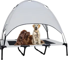 Elevated Dog Bed with Canopy for Large Dogs, 48 Inches Raised Dog Cots Indoor Outdoor Pet Bed Portable Frame Dog Cooling Bed with Breathable Mesh, Skid-Resistant Feet