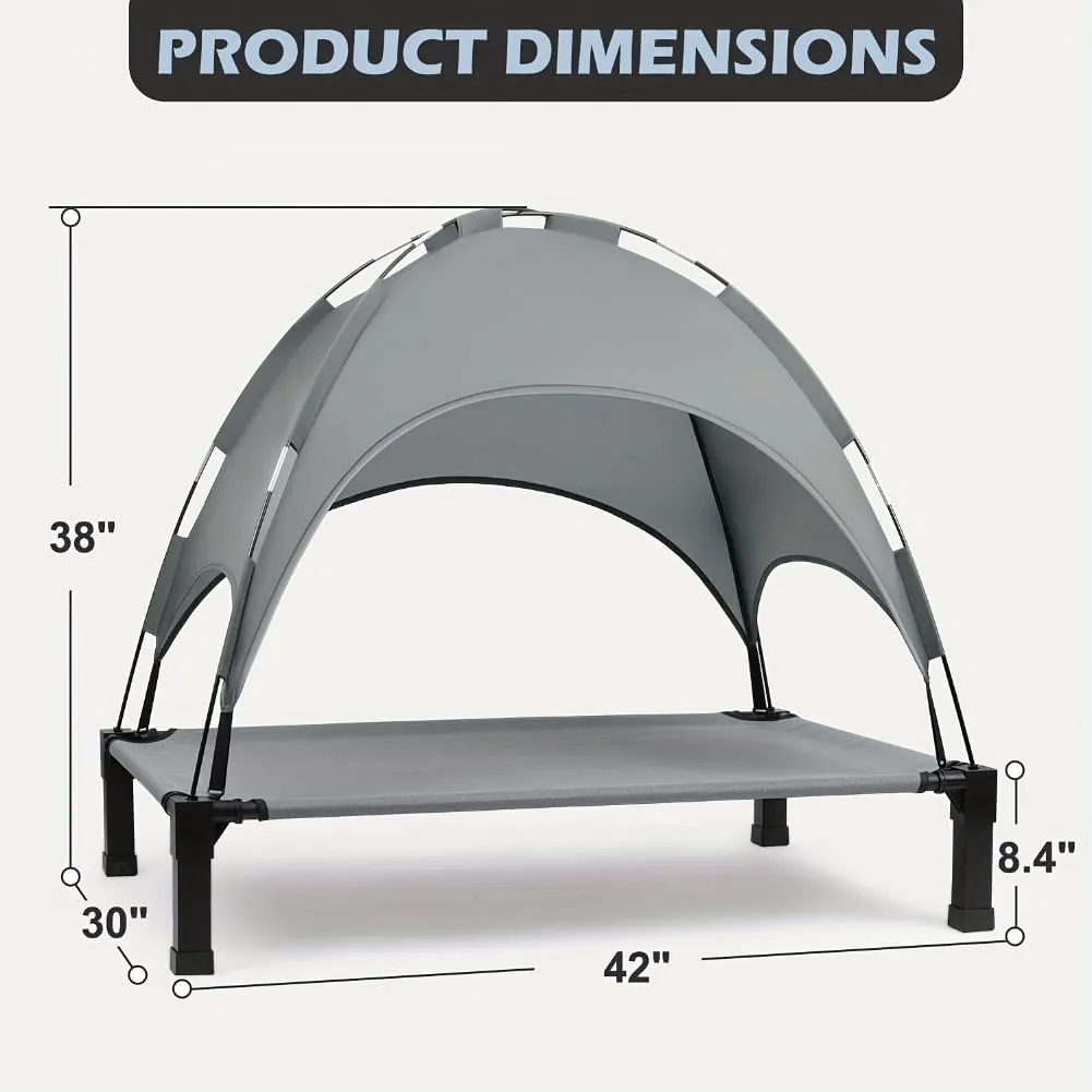 Elevated Dog Bed with Canopy, Outdoor Dog Bed Cot with Removable Shade Tent, Portable Raised Pet Cot Cooling Bed for Dogs and Cats (42'' X 30'' X 8'',Gray)