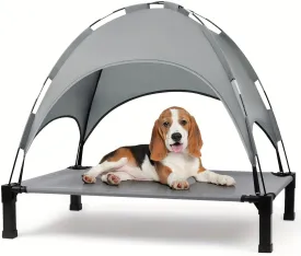Elevated Dog Bed with Canopy, Outdoor Dog Bed Cot with Removable Shade Tent, Portable Raised Pet Cot Cooling Bed for Dogs and Cats (42'' X 30'' X 8'',Gray)