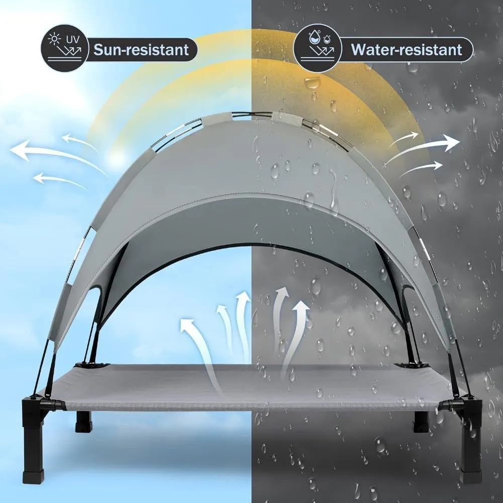 Elevated Dog Bed with Canopy, Outdoor Dog Bed Cot with Removable Shade Tent, Portable Raised Pet Cot Cooling Bed for Dogs and Cats (42'' X 30'' X 8'',Gray)