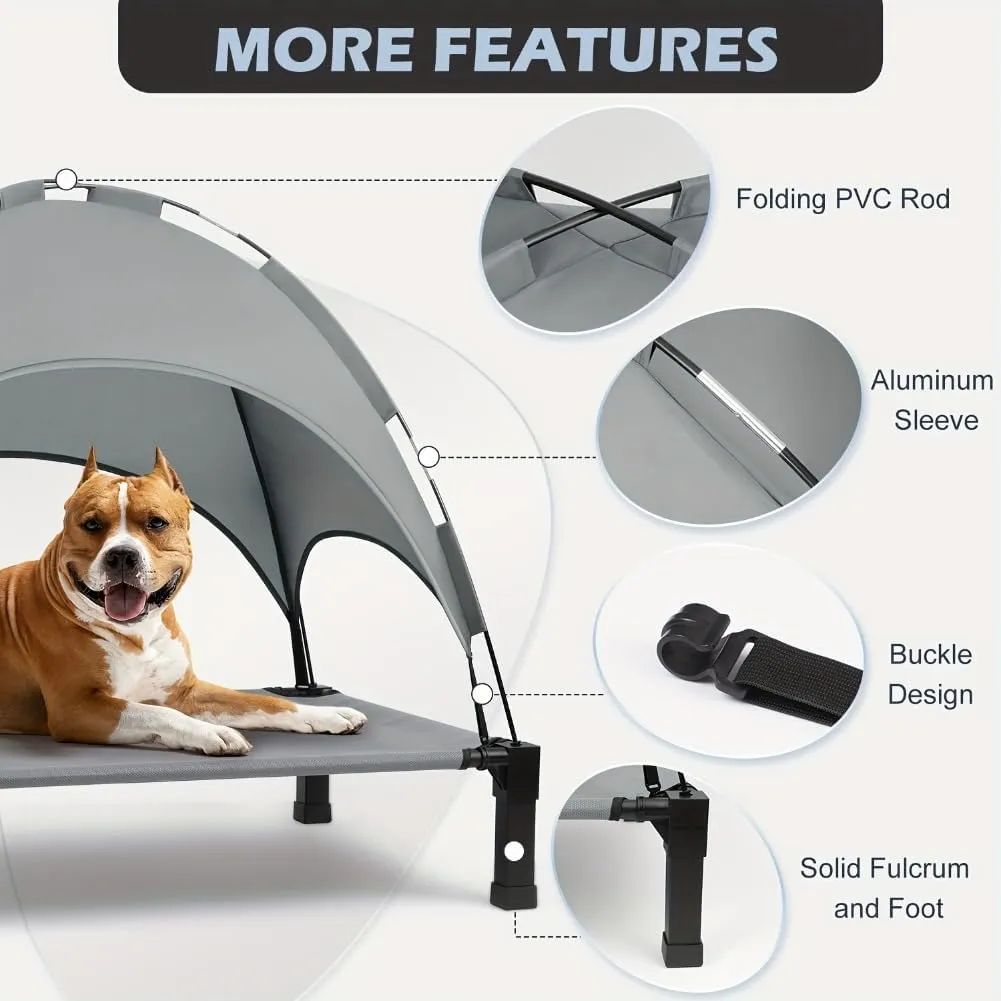 Elevated Dog Bed with Canopy, Outdoor Dog Bed Cot with Removable Shade Tent, Portable Raised Pet Cot Cooling Bed for Dogs and Cats (42'' X 30'' X 8'',Gray)