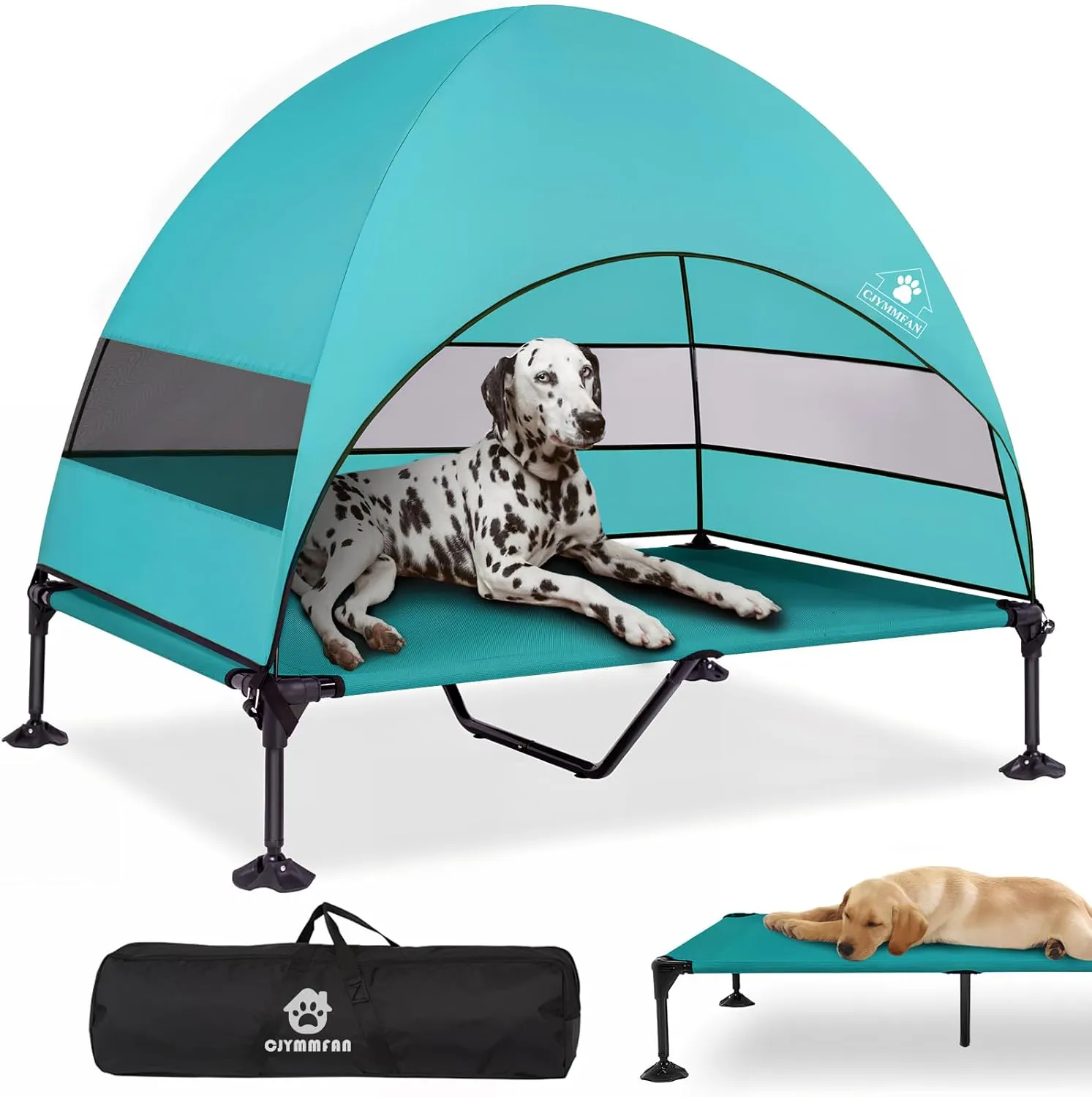 Elevated Dog Bed with Upgraded Canopy, Raised Outdoor Dog Tent with Powerful Anti-Slip Feet, Portable Pet Cot with Larger Shade, Raised Cooling Bed for Camping, Backyard, Beach, Poolside