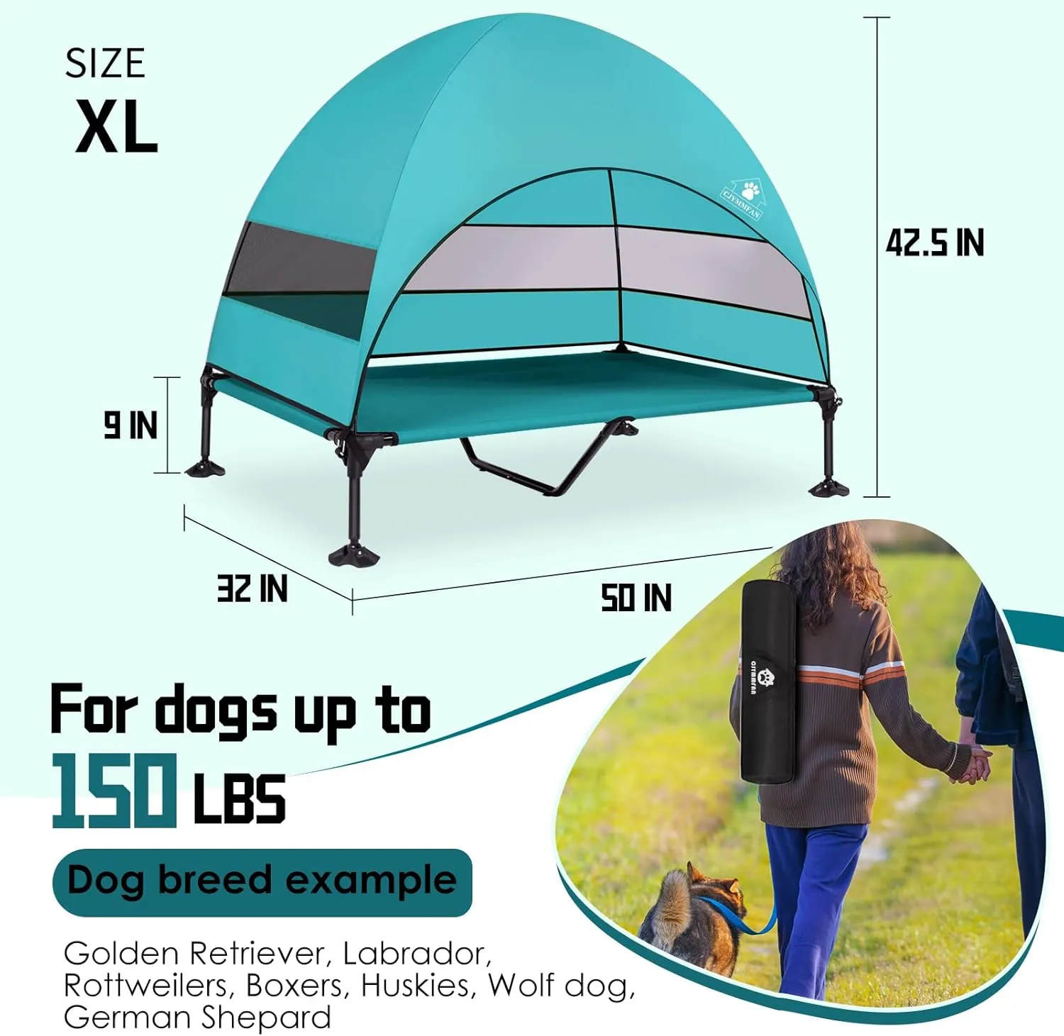 Elevated Dog Bed with Upgraded Canopy, Raised Outdoor Dog Tent with Powerful Anti-Slip Feet, Portable Pet Cot with Larger Shade, Raised Cooling Bed for Camping, Backyard, Beach, Poolside