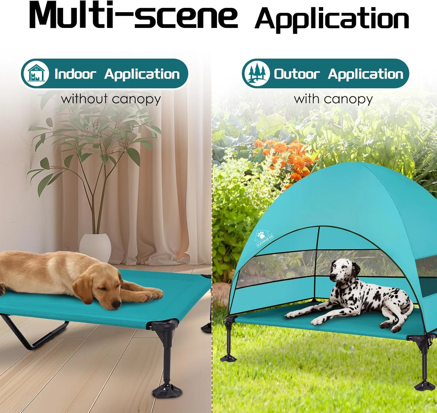 Elevated Dog Bed with Upgraded Canopy, Raised Outdoor Dog Tent with Powerful Anti-Slip Feet, Portable Pet Cot with Larger Shade, Raised Cooling Bed for Camping, Backyard, Beach, Poolside