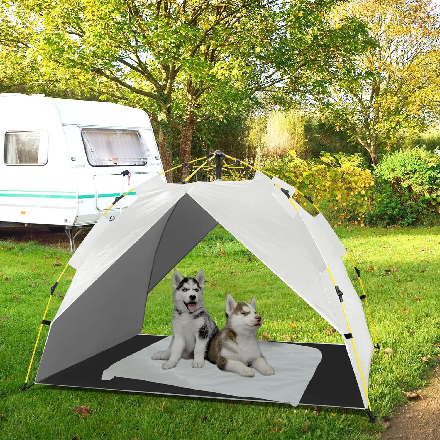 Elevated Raised Dog Bed Cot w/Canopy Shade Tent & Bolster, Fully Assembled, Portable Indoor&Outdoor Chew-Resistance Travel Camping Cooling Pet Bed for Small Medium Dogs,34x26x6
