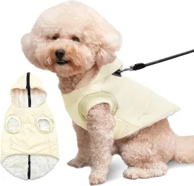 Fleece Lining Dog Hoodie with Harness Built in,Extra Warm Small Dog Jacket in Winter Puppy Coats with Hooded,Light Yellow M