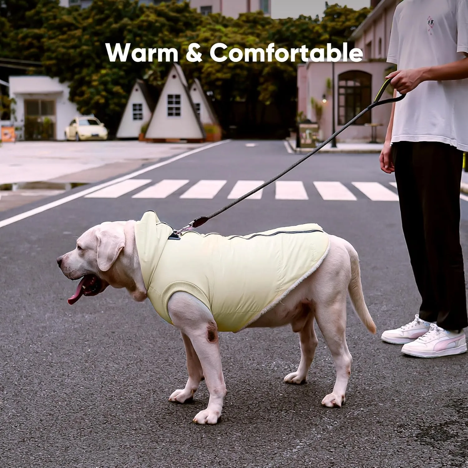 Fleece Lining Dog Hoodie with Harness Built in,Extra Warm Small Dog Jacket in Winter Puppy Coats with Hooded,Light Yellow M
