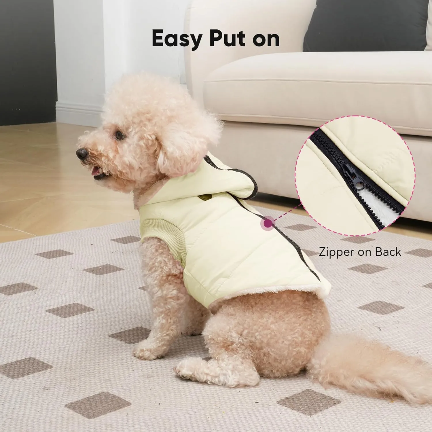 Fleece Lining Dog Hoodie with Harness Built in,Extra Warm Small Dog Jacket in Winter Puppy Coats with Hooded,Light Yellow M