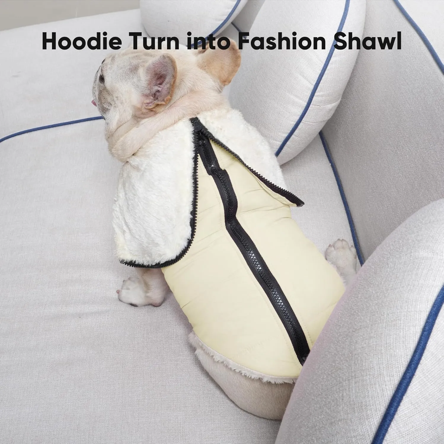 Fleece Lining Dog Hoodie with Harness Built in,Extra Warm Small Dog Jacket in Winter Puppy Coats with Hooded,Light Yellow M
