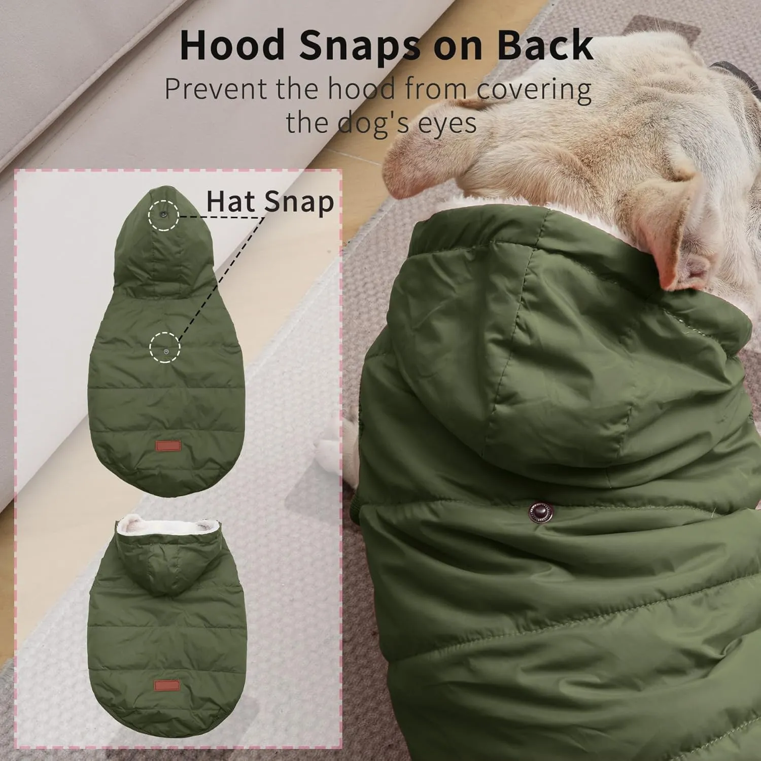 Fleece Lining Extra Warm Dog Hoodie in Winter for Small Dogs Jacket Puppy Coats with Hooded Green M