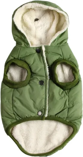 Fleece Lining Extra Warm Dog Hoodie in Winter for Small Dogs Jacket Puppy Coats with Hooded Green M