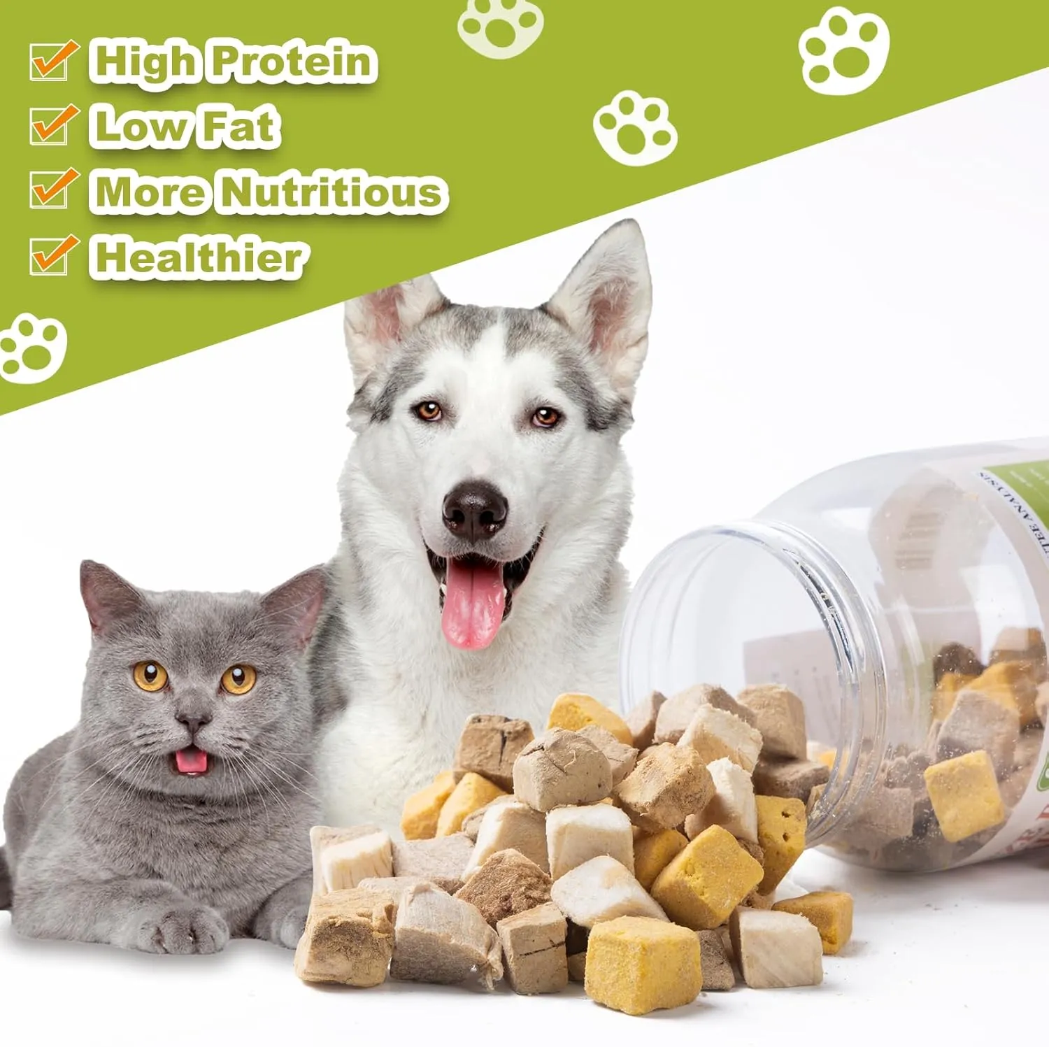 Freeze-Dried 5in1 Cat & Dog Treats - Natural Ingredients Chicken Salmon Egg Yolk Duck & Chicken Liver Cubes High Protein Grain-Free Pet Snacks for Digestion Training Rewards (5oz)