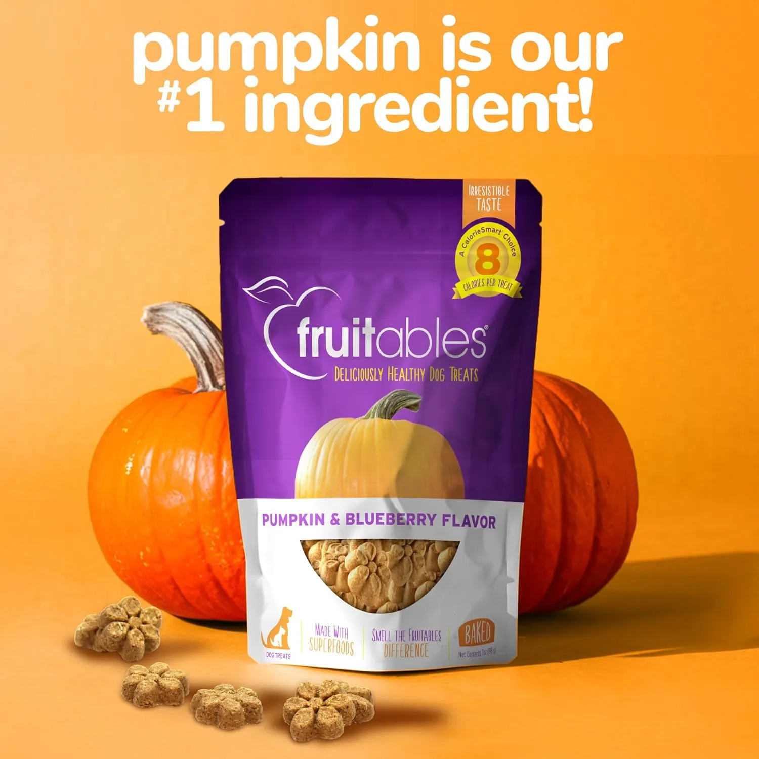 Fruitables Baked Dog Treats  Healthy Low Calorie , Free of Wheat, Corn and Soy  Pumpkin and Blueberry  12 Ounces