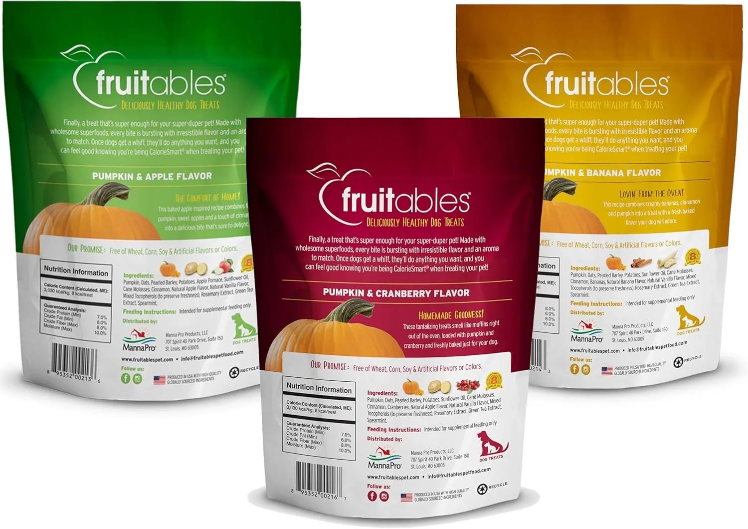 Fruitables Baked Pumpkin Dog Treats  Healthy Low-Calorie, Wheat-Free, Corn-Free, Soy-Free  Sweet Potato Training Treats for Dogs, 7 oz (10 Pack)