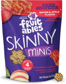 Fruitables Skinny Mini Dog Treats, Healthy Sweet Potato Treat for Dogs, Low Calorie & Delicious, Puppy Training, Free of Wheat, Corn and Soy, Made in the USA, Bacon and Apple Flavor, 5oz