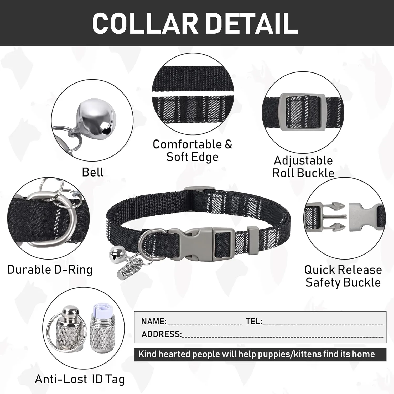 GAMUDA Dog Harness Collar and Leash Set, Horse Care Sheets, No Chock No Pull Adjustable Vest Harnesses Plaid Reflective for Medium Dog, Cat, Small Horse, Small Bull and Pig (Black, M)