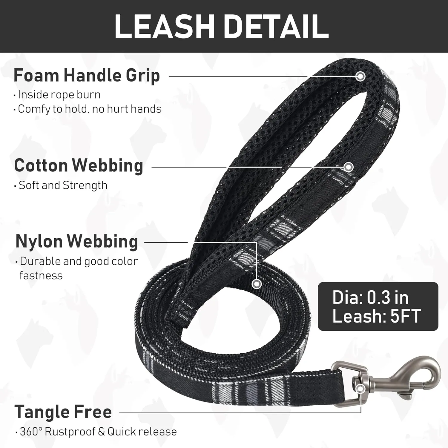 GAMUDA Dog Harness Collar and Leash Set, Horse Care Sheets, No Chock No Pull Adjustable Vest Harnesses Plaid Reflective for Medium Dog, Cat, Small Horse, Small Bull and Pig (Black, M)