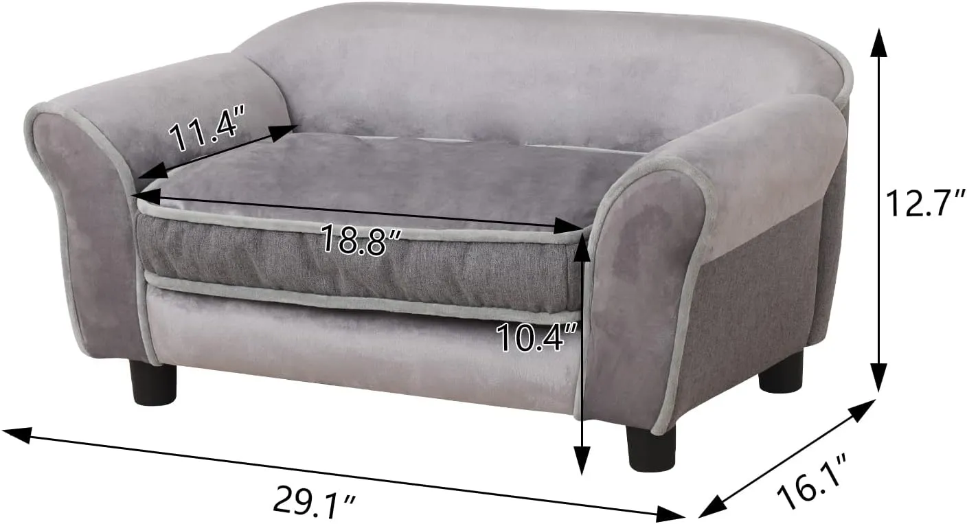 Getifun Small Dog Sofa Bed, Velvet Cat Bed Couch,Pet Sofa with Washable Cushion & Plastic Legs (29 x 16 x 12.7 inches (Gray)