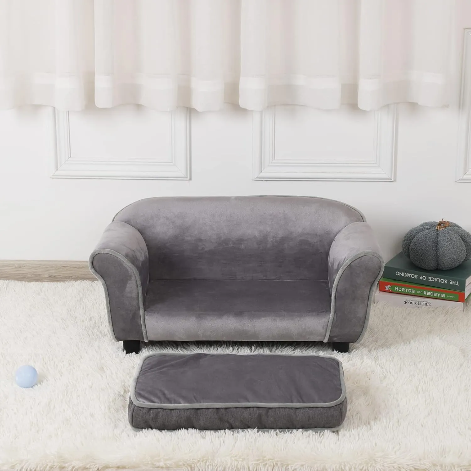Getifun Small Dog Sofa Bed, Velvet Cat Bed Couch,Pet Sofa with Washable Cushion & Plastic Legs (29 x 16 x 12.7 inches (Gray)
