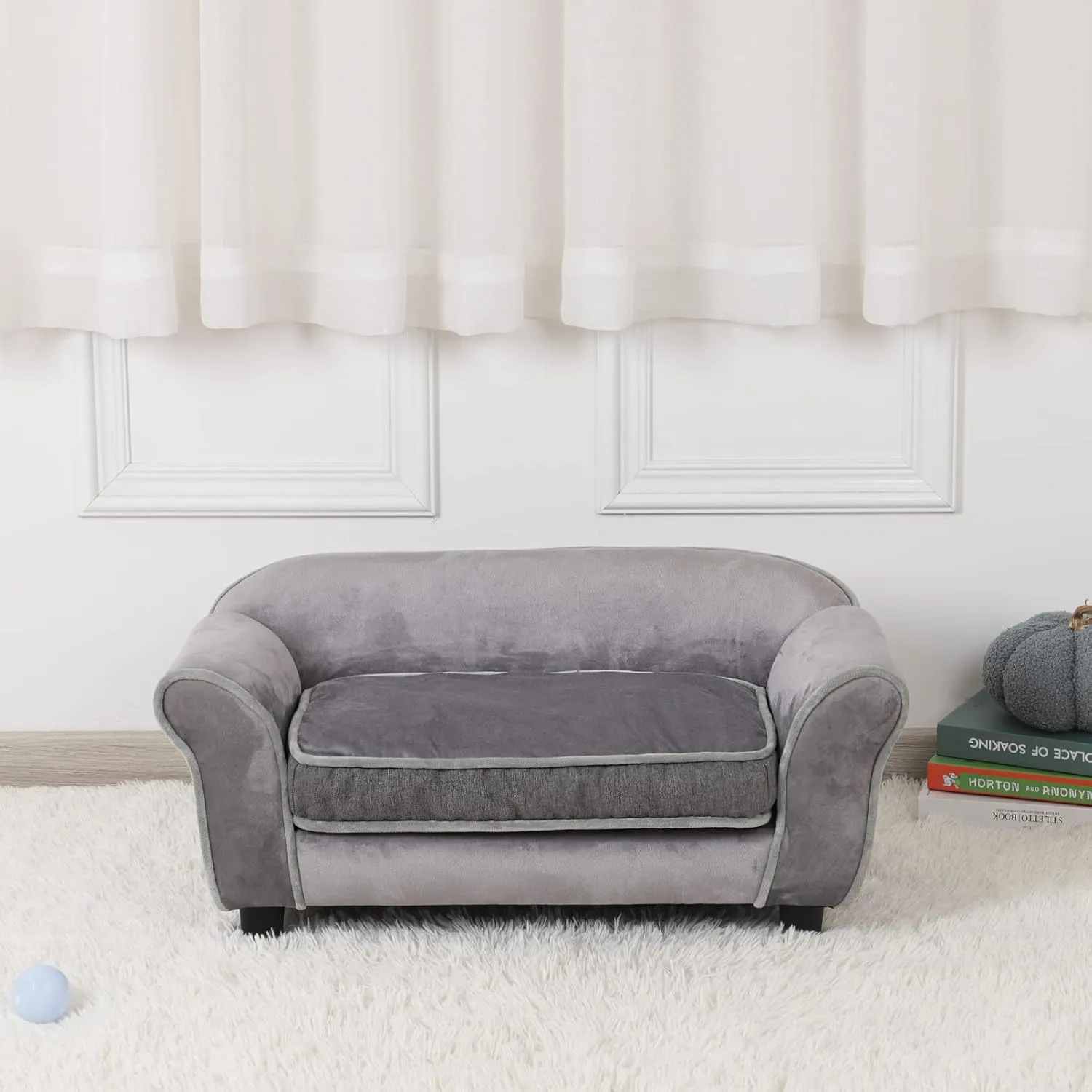 Getifun Small Dog Sofa Bed, Velvet Cat Bed Couch,Pet Sofa with Washable Cushion & Plastic Legs (29 x 16 x 12.7 inches (Gray)
