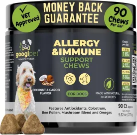 Googipet Dog Allergy Chews, Dog Allergy Relief & Itchy Skin Relief, Skin & Coat Supplement  Bee Pollen, Colostrum for Dogs, Coconut Oil, Probiotics, & Omega 3 Fish Oil to Reduce Constant Scratching