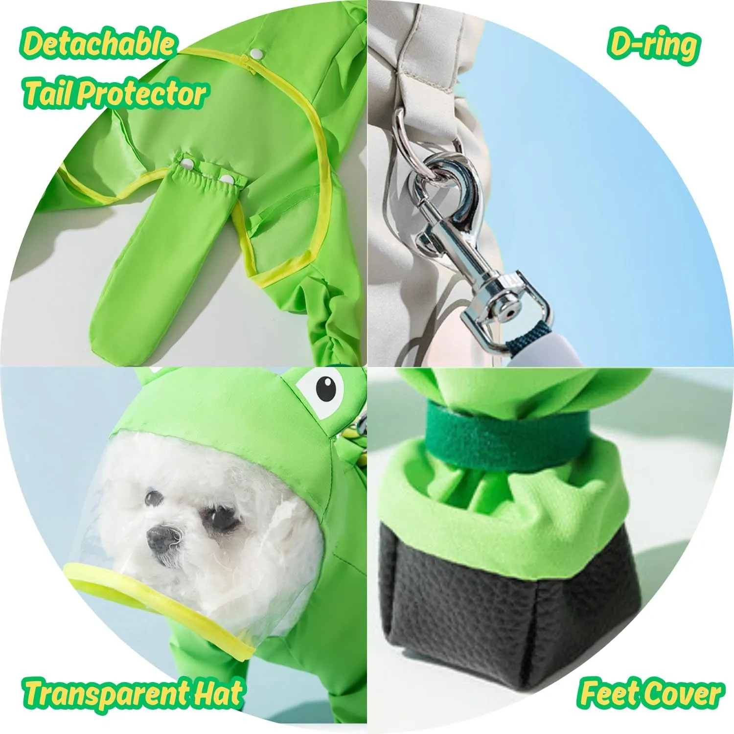 HDKUW Small Dog Raincoat & Rain Shoes Set,Full-Coverage Reflective Dog Jacket with D-Ring,Dogs Raincoat with Rain Boots Set for Puppy Small Dogs Frog M