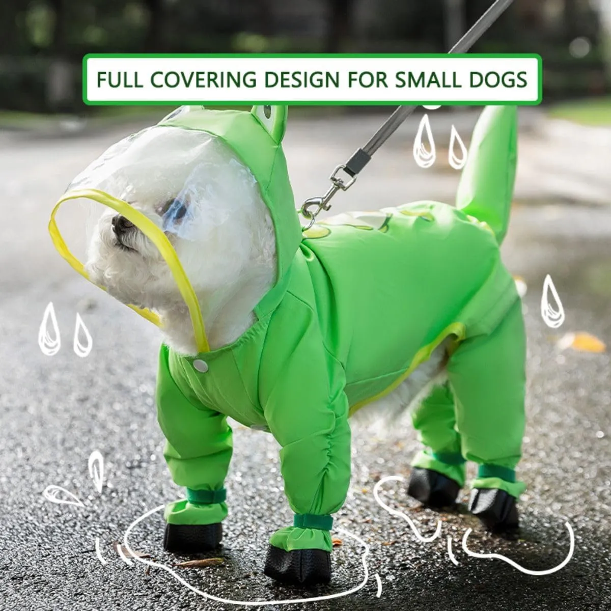 HDKUW Small Dog Raincoat & Rain Shoes Set,Full-Coverage Reflective Dog Jacket with D-Ring,Dogs Raincoat with Rain Boots Set for Puppy Small Dogs Frog M