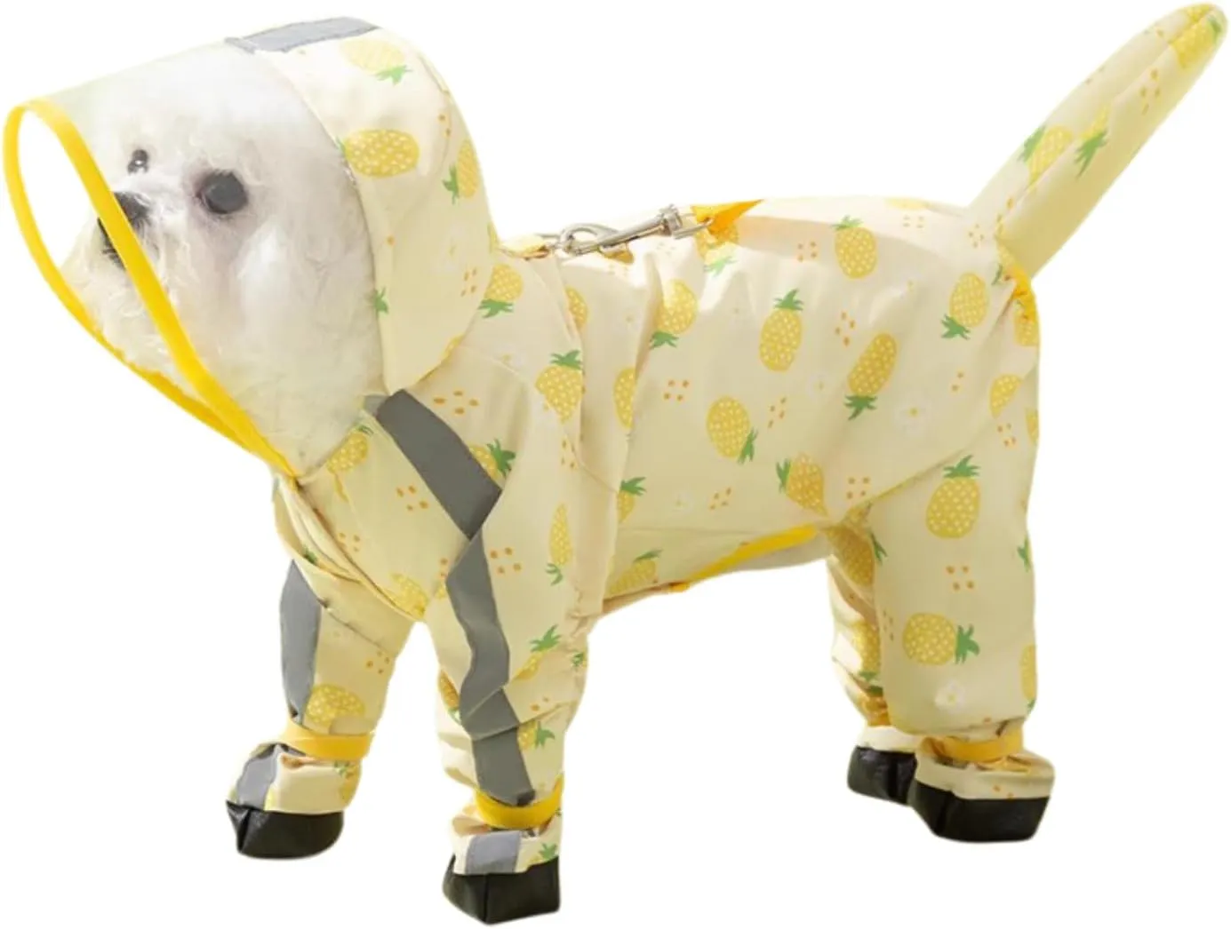HDKUW Small Dog Raincoat & Rain Shoes Set,Full-Coverage Reflective Dog Jacket with D-Ring,Dogs Raincoat with Rain Boots Set for Puppy Small Dogs Pineapple M