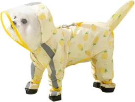 HDKUW Small Dog Raincoat & Rain Shoes Set,Full-Coverage Reflective Dog Jacket with D-Ring,Dogs Raincoat with Rain Boots Set for Puppy Small Dogs Pineapple M