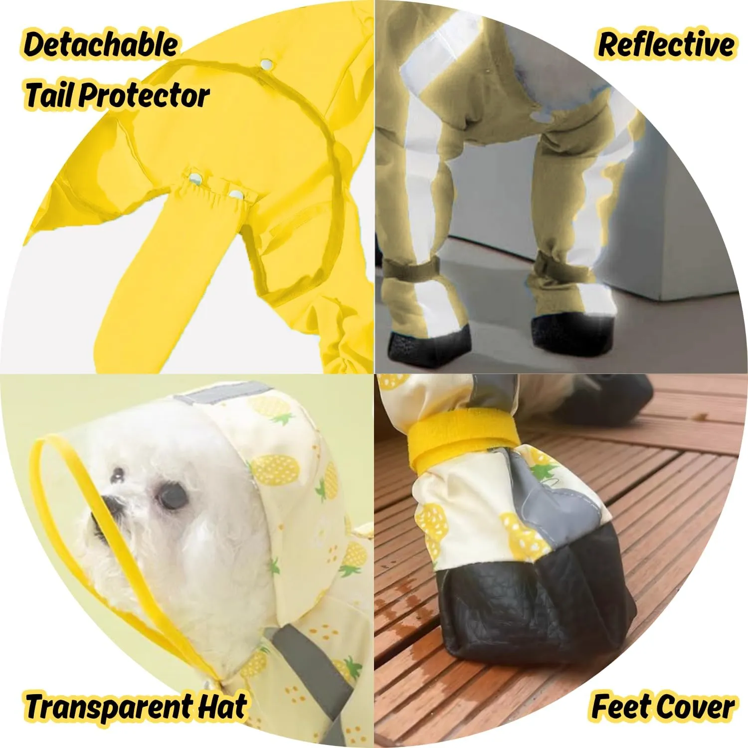 HDKUW Small Dog Raincoat & Rain Shoes Set,Full-Coverage Reflective Dog Jacket with D-Ring,Dogs Raincoat with Rain Boots Set for Puppy Small Dogs Pineapple M