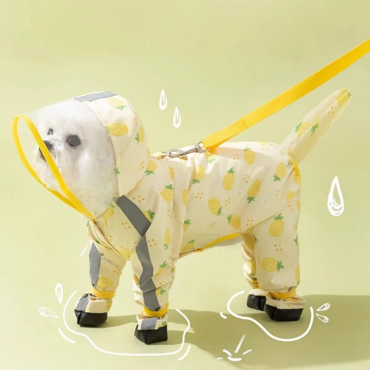 HDKUW Small Dog Raincoat & Rain Shoes Set,Full-Coverage Reflective Dog Jacket with D-Ring,Dogs Raincoat with Rain Boots Set for Puppy Small Dogs Pineapple M