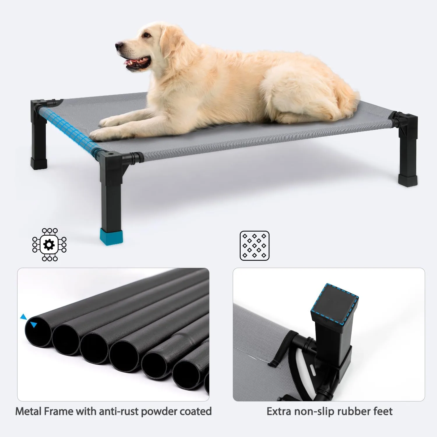 Heeyoo Elevated Dog Bed, Cooling Raised Pet Cot with Chew Proof Washable Breathable Mesh and Metal Frame, Portable Dog Cot Bed with No-Slip Feet for Outdoor or Indoor Use