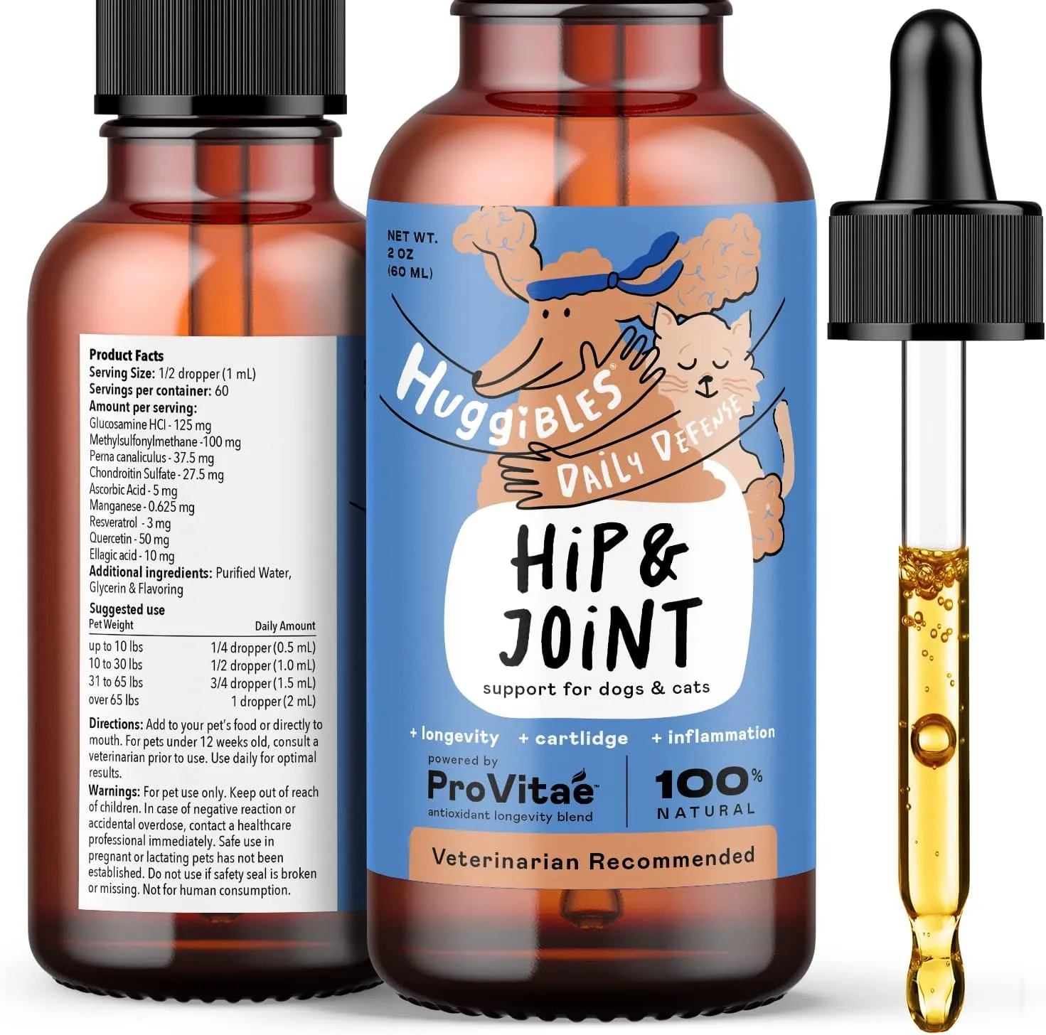 Hip & Joint Support Liquid Supplement for Dogs & Cats  Daily Supplement for Mobility Support with Glucosamine, MSM, Chondroitin  Reduce Pain & Inflammation  Antioxidants for Longevity