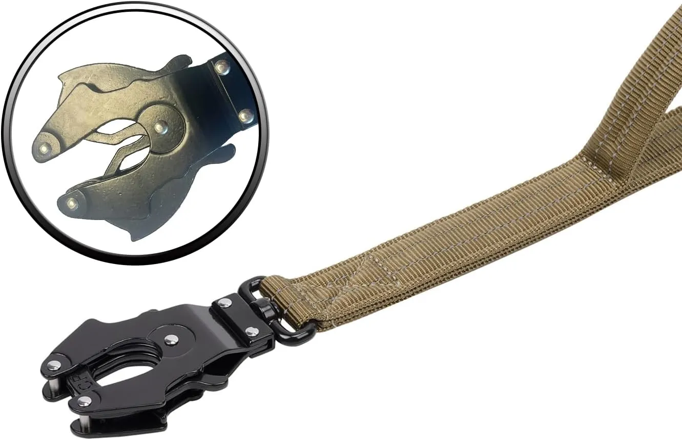 ICEFANG Tactical Dog Leash,K9 Training Walking Bungee Lead with 2 Control Handle,Heavy Duty Quick Release Metal Clasp,Hands Free D-Ring for Medium Large Dogs (6ft,Reflective Brown)