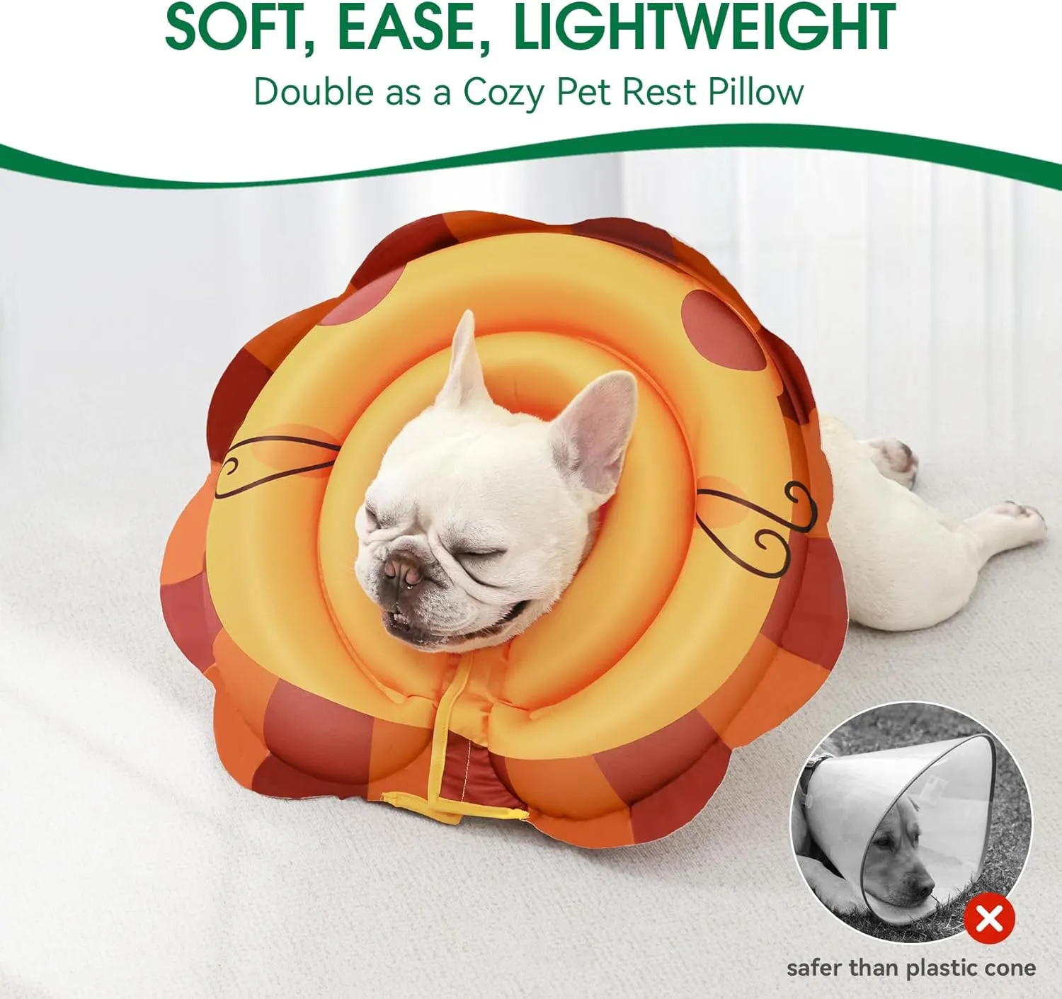 Inflatable Dog Cone Alternative - Soft Adjustable Recovery Collar for Small Medium Large Dogs After Surgery, Protective E Collar Anti Licking Does Not Block Vision(Orange, M)