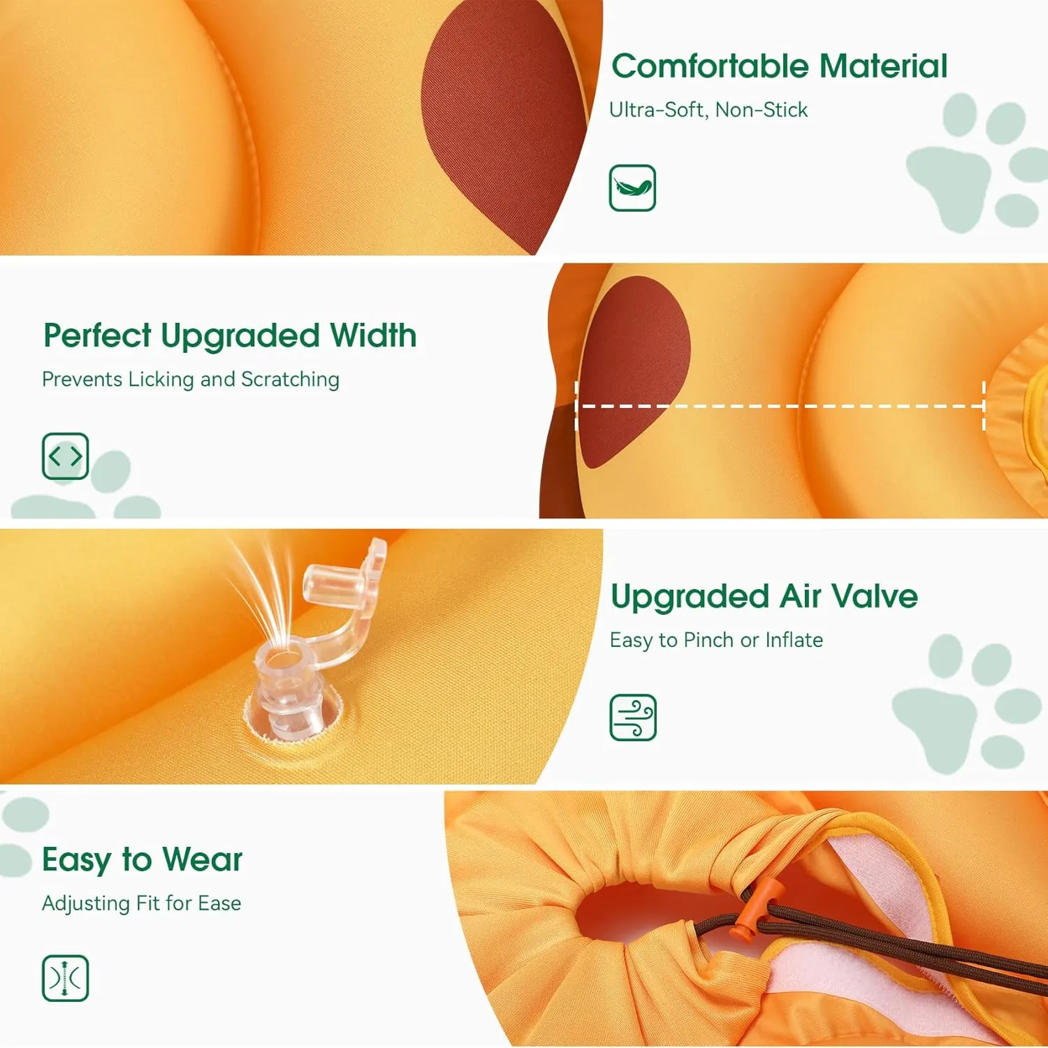Inflatable Dog Cone Alternative - Soft Adjustable Recovery Collar for Small Medium Large Dogs After Surgery, Protective E Collar Anti Licking Does Not Block Vision(Orange, M)