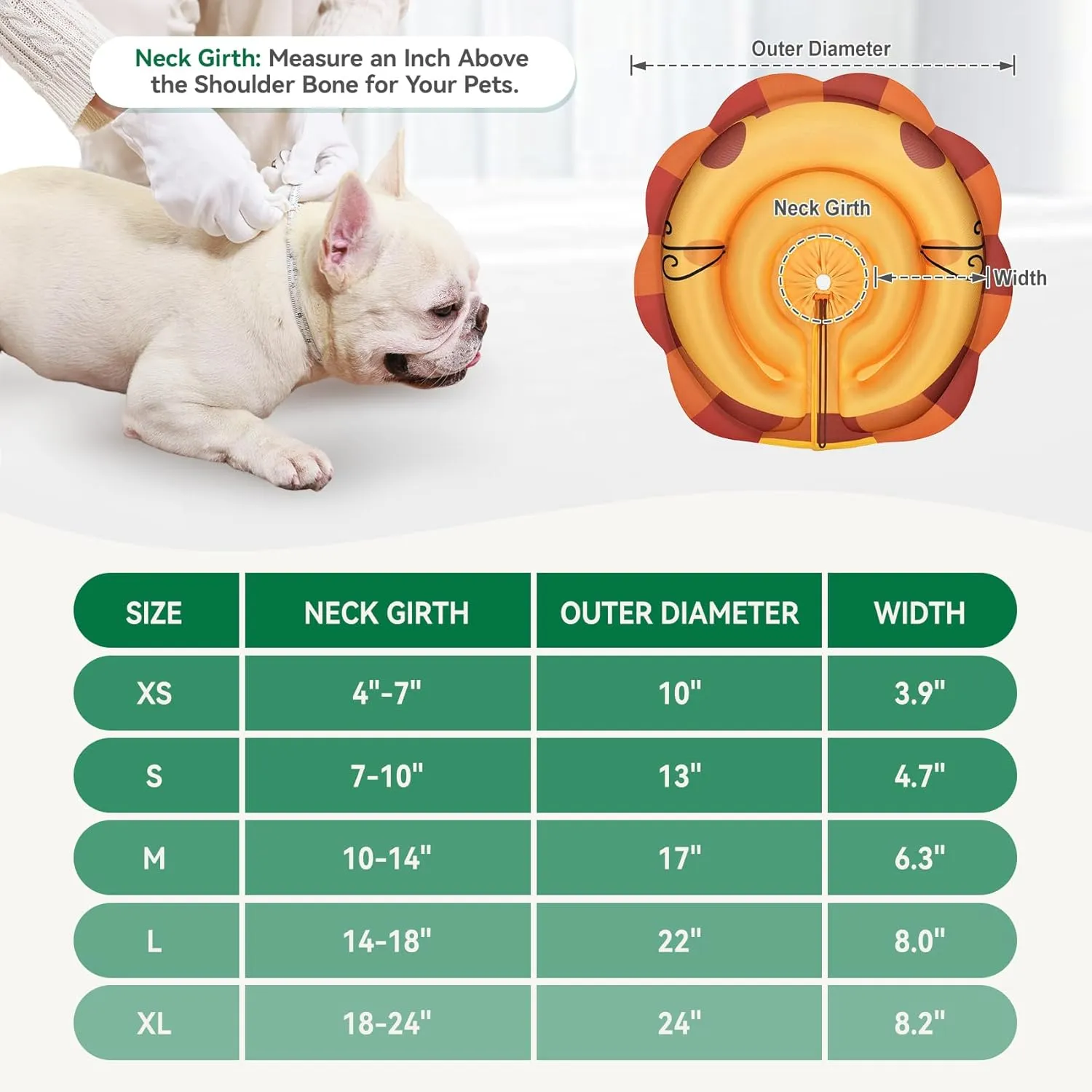 Inflatable Dog Cone Alternative - Soft Adjustable Recovery Collar for Small Medium Large Dogs After Surgery, Protective E Collar Anti Licking Does Not Block Vision(Orange, M)