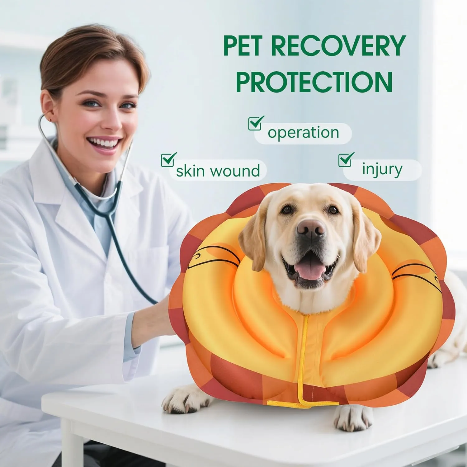 Inflatable Dog Cone Alternative - Soft Adjustable Recovery Collar for Small Medium Large Dogs After Surgery, Protective E Collar Anti Licking Does Not Block Vision(Orange, M)