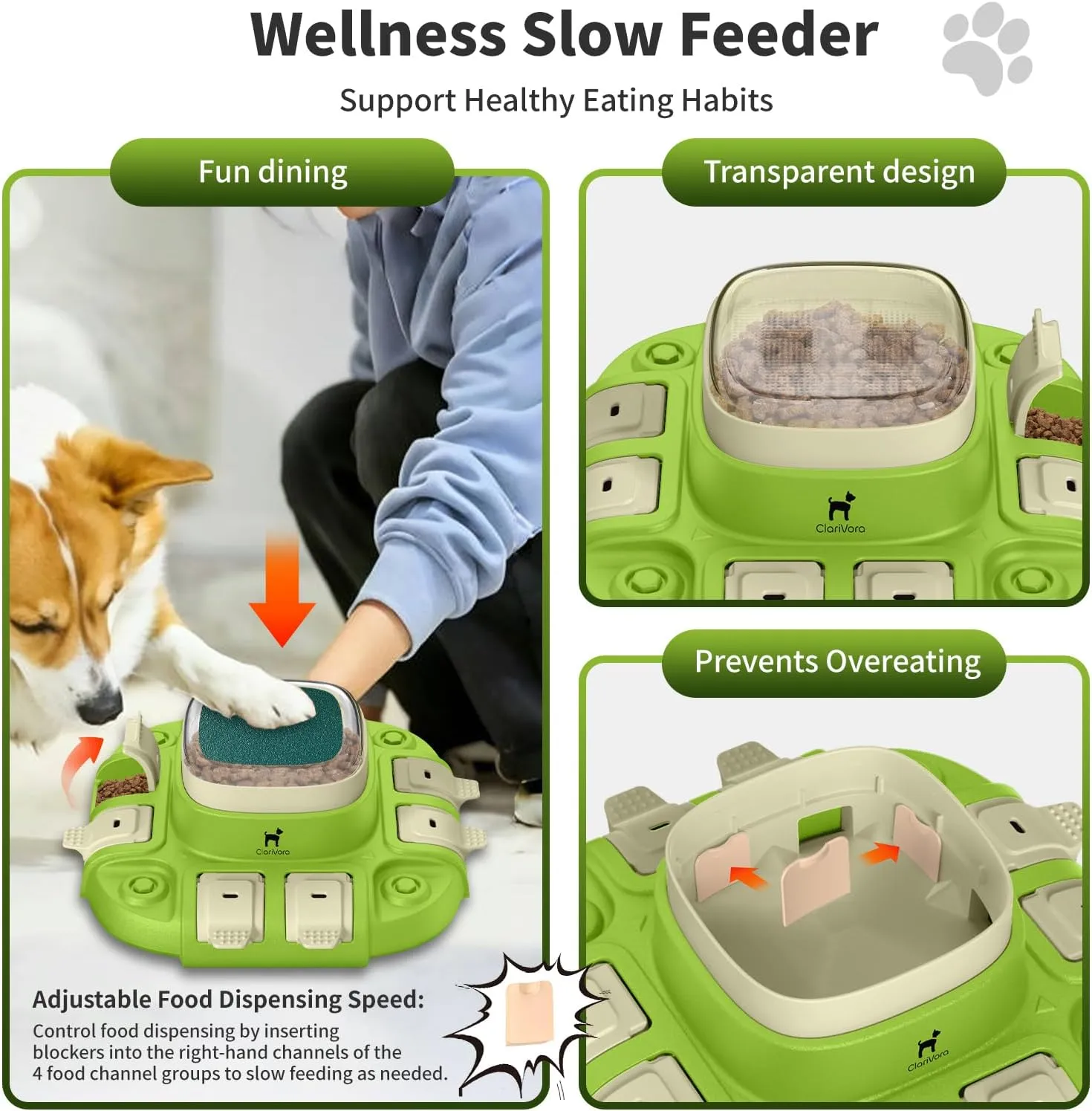 Interactive Dog Toys, ClariVory Slow Feeder Dog Bowls, Dog Nail File & Dog Puzzle for Mental Stimulation, Customizable Food Dispensing, Dog Enrichment Toys to Keep Them Busy, Puppy Toys, Green