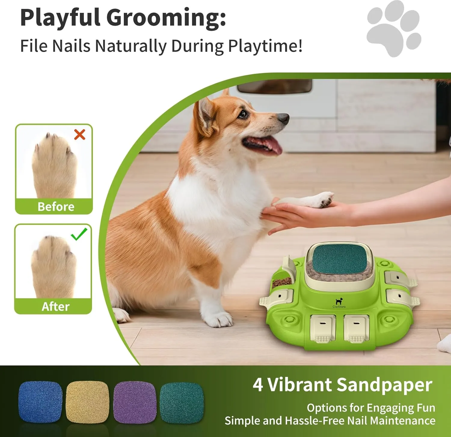 Interactive Dog Toys, ClariVory Slow Feeder Dog Bowls, Dog Nail File & Dog Puzzle for Mental Stimulation, Customizable Food Dispensing, Dog Enrichment Toys to Keep Them Busy, Puppy Toys, Green