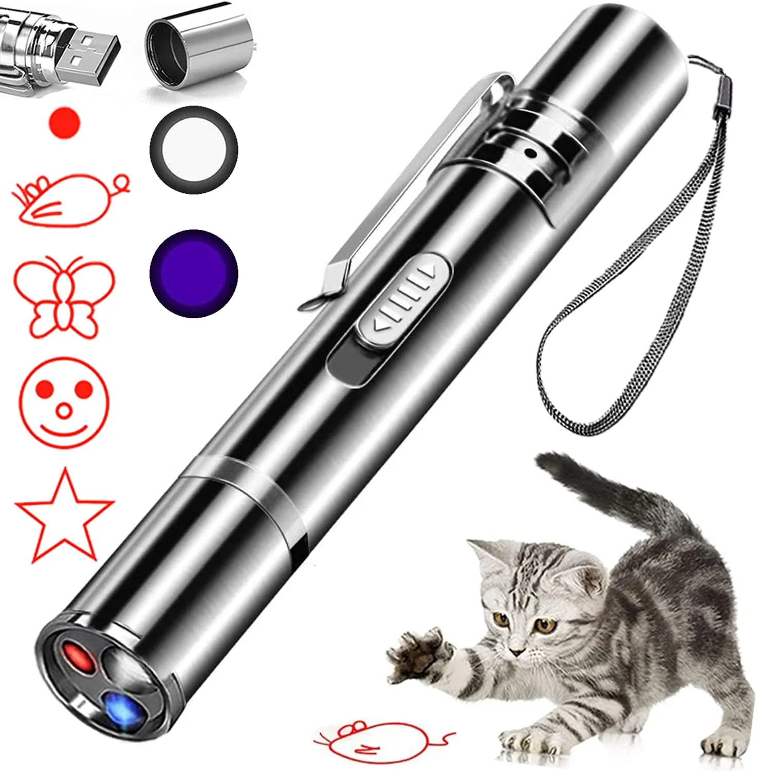 IVVTRYI Laser Pointer Cat Toys for Indoor, Rechargeable, 7 Adjustable Wand Red Light Pet Interactive Cat Mouse Toys to Keep Busyfor Kitten Dog Chase Play 