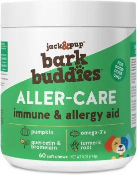 Jack&Pup Dog Allergy Chews - Bark Buddies Aller-Care Soft Chew Bites Itch Relief for Dogs & Allergy Support for Dogs - Dog Immune Supplement, Dog Skin Allergies Treatment and Anti Itch for Dogs 60ct