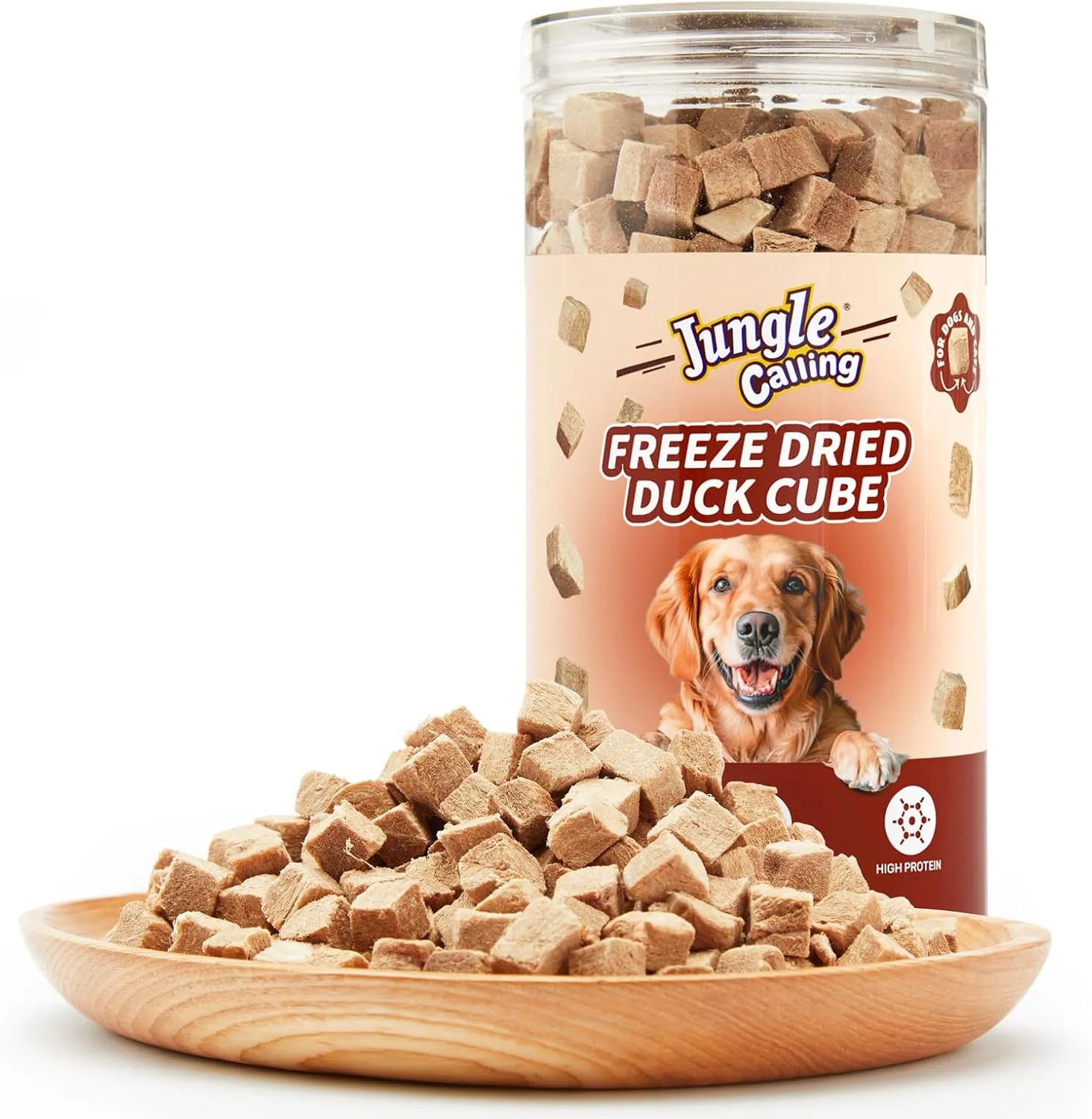 Jungle Calling Freeze Dried Dog & Cat Treats, Single Ingredient Duck Meat for Cats Puppy Dogs, High Protein Food Topper Cube Healthy Treat, Rawhide Free Snacks for Training Bites, 9.17 oz