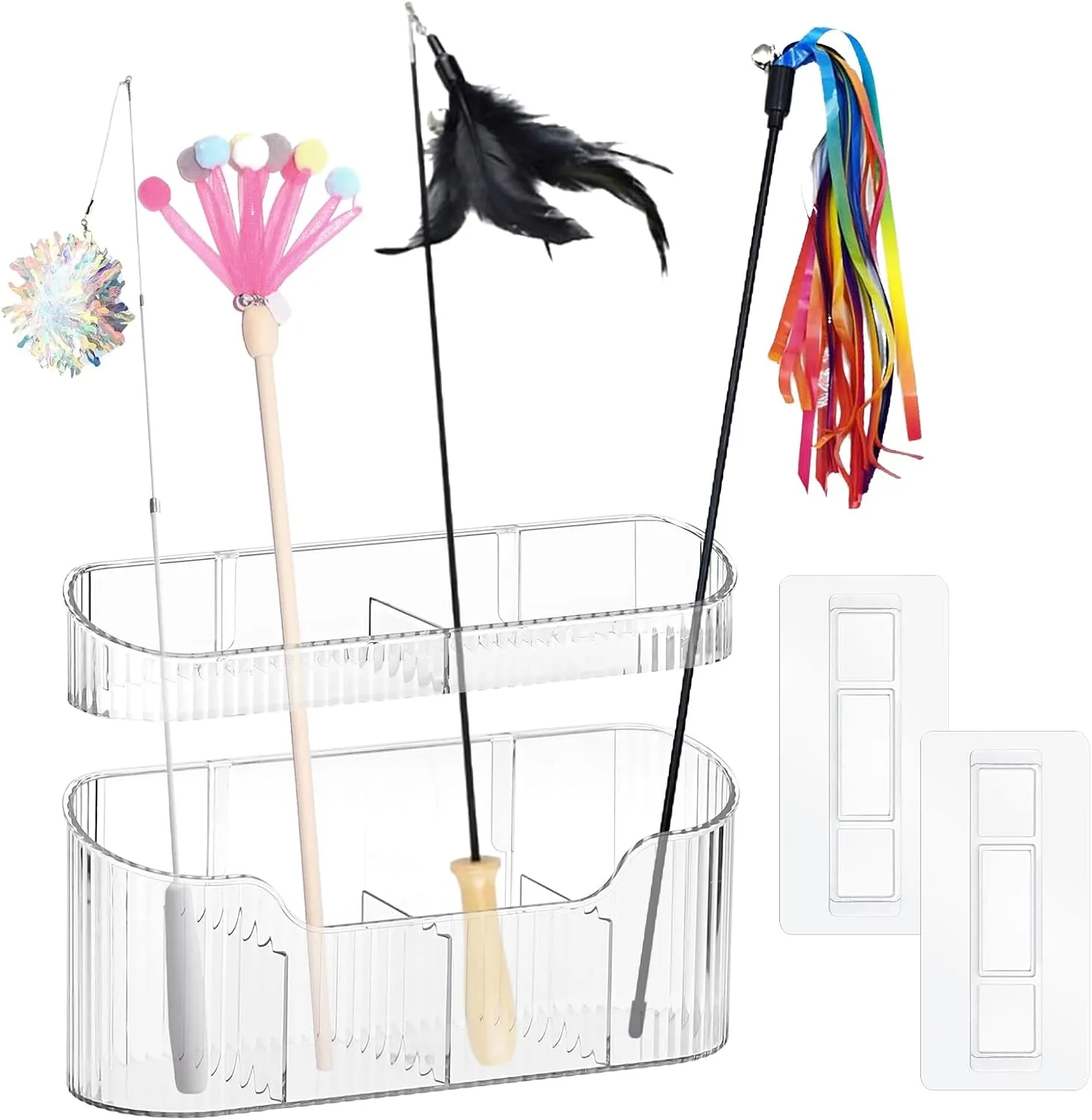 JUXYES Wall Mount Cat Teaser Wand Holder, Cat Feather Toy Storage Rack, Keep Your Furry Friend's Teaser Wand Neat and Tidy