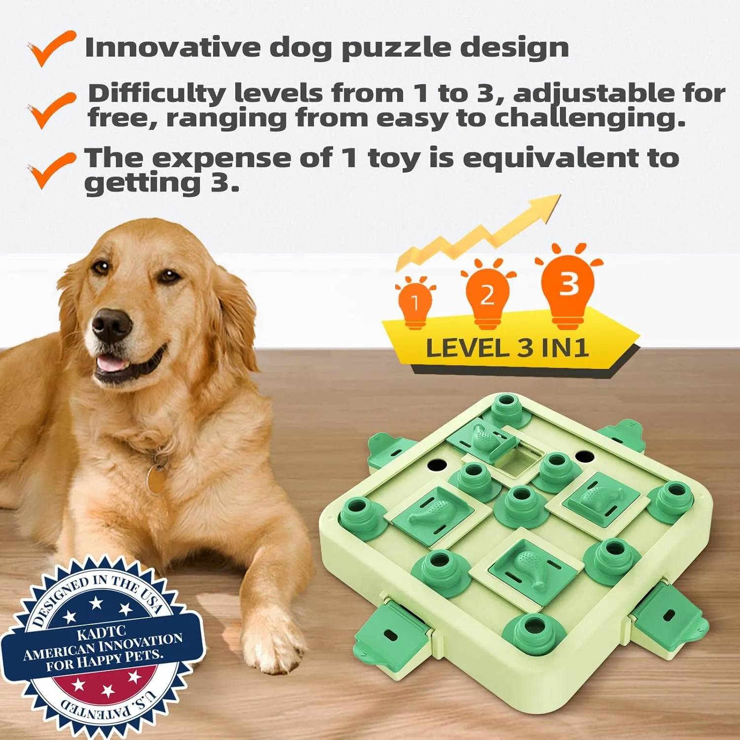 KADTC Dog Chess Puzzle Toy Brain Stimulation Mentally Stimulating Cognitive Busy Food Enrichment Boredom Toys Level 3 2 1 Treat Puzzles Puppy Interactive Mind Smart Game for Small/Medium/Large Dogs