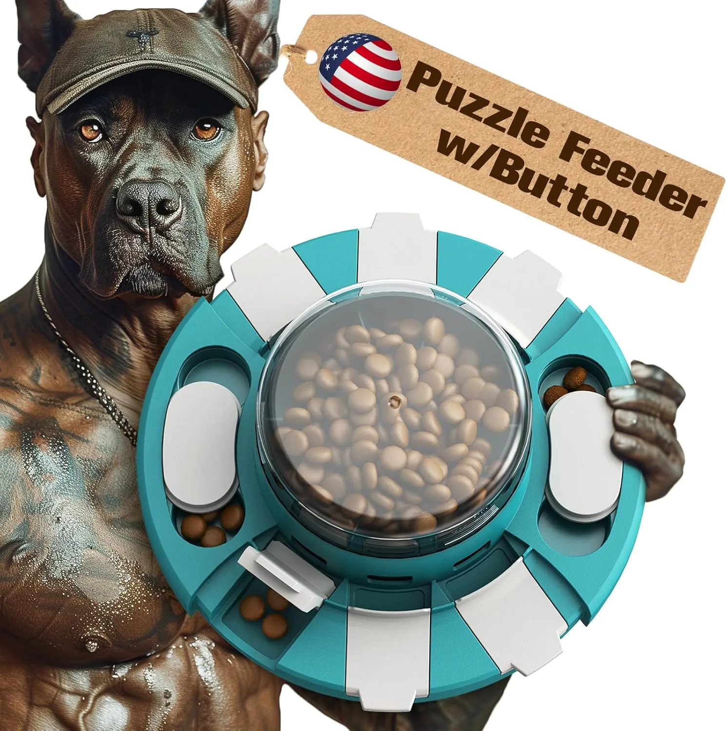 KADTC Dog Puzzle Toys w/Button Mind Games Level 2 in 1 Food Dispenser Slow Feeder Treat Puzzles Bowl Puppy Mental Stimulation Game Interactive Keep Busy Boredom Buster for Small/Medium/Large Dogs